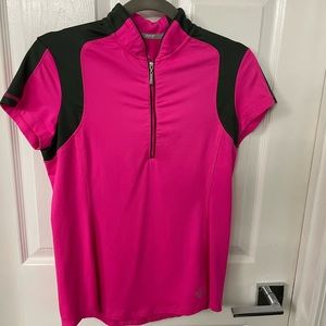 JoFit ladies Golf Shirt, pink/olive green, size small